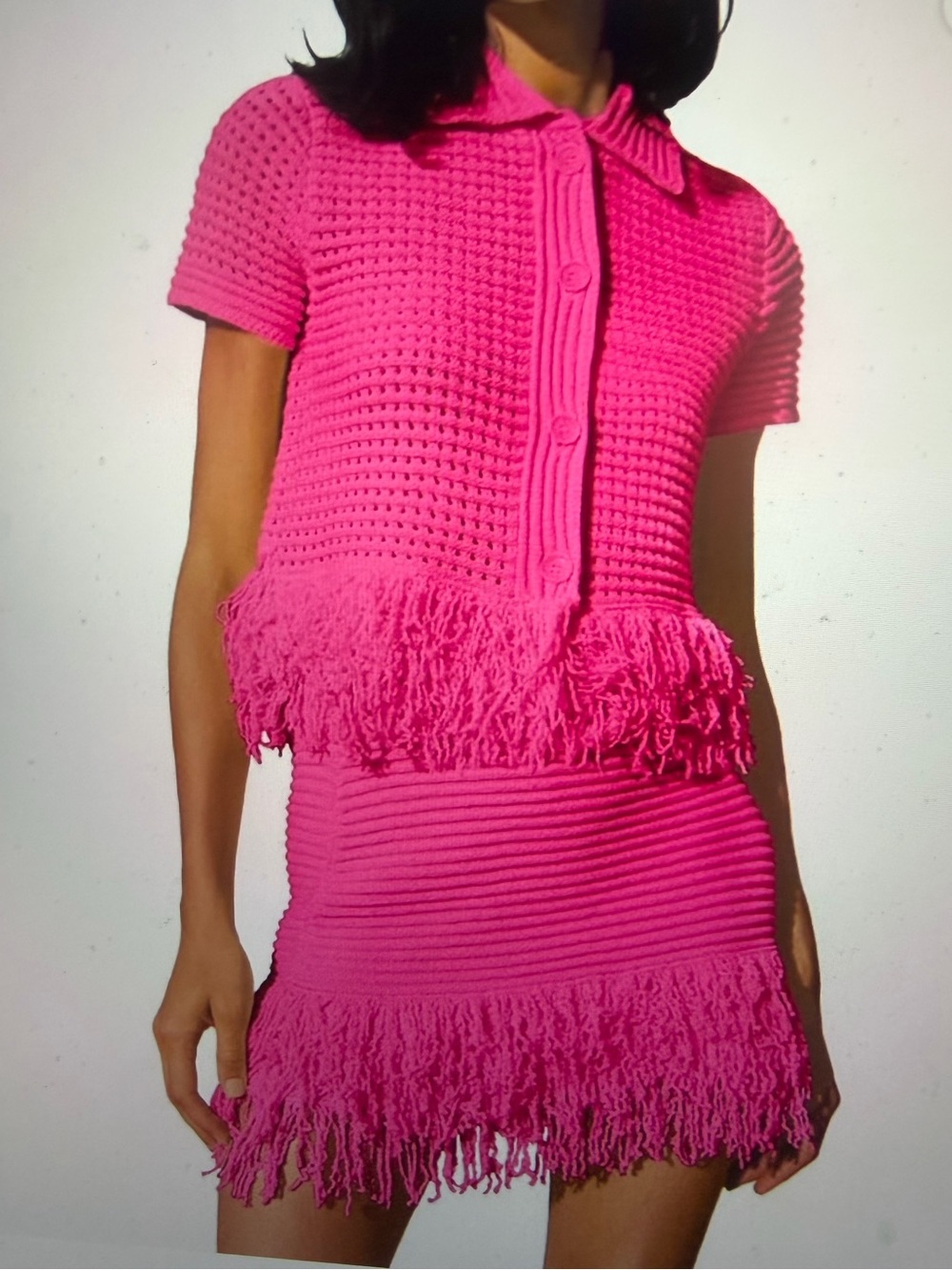 Women’s Pink Fringe Knit Two-Piece Set- NWT -Size XXL